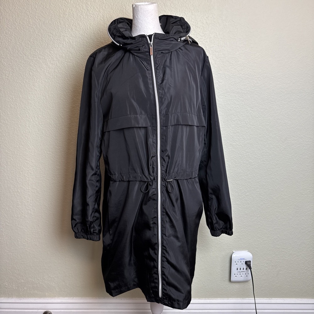 Love Token Women's Jacketโ Coat Long Windbreaker Full Zip Hood Size M Black